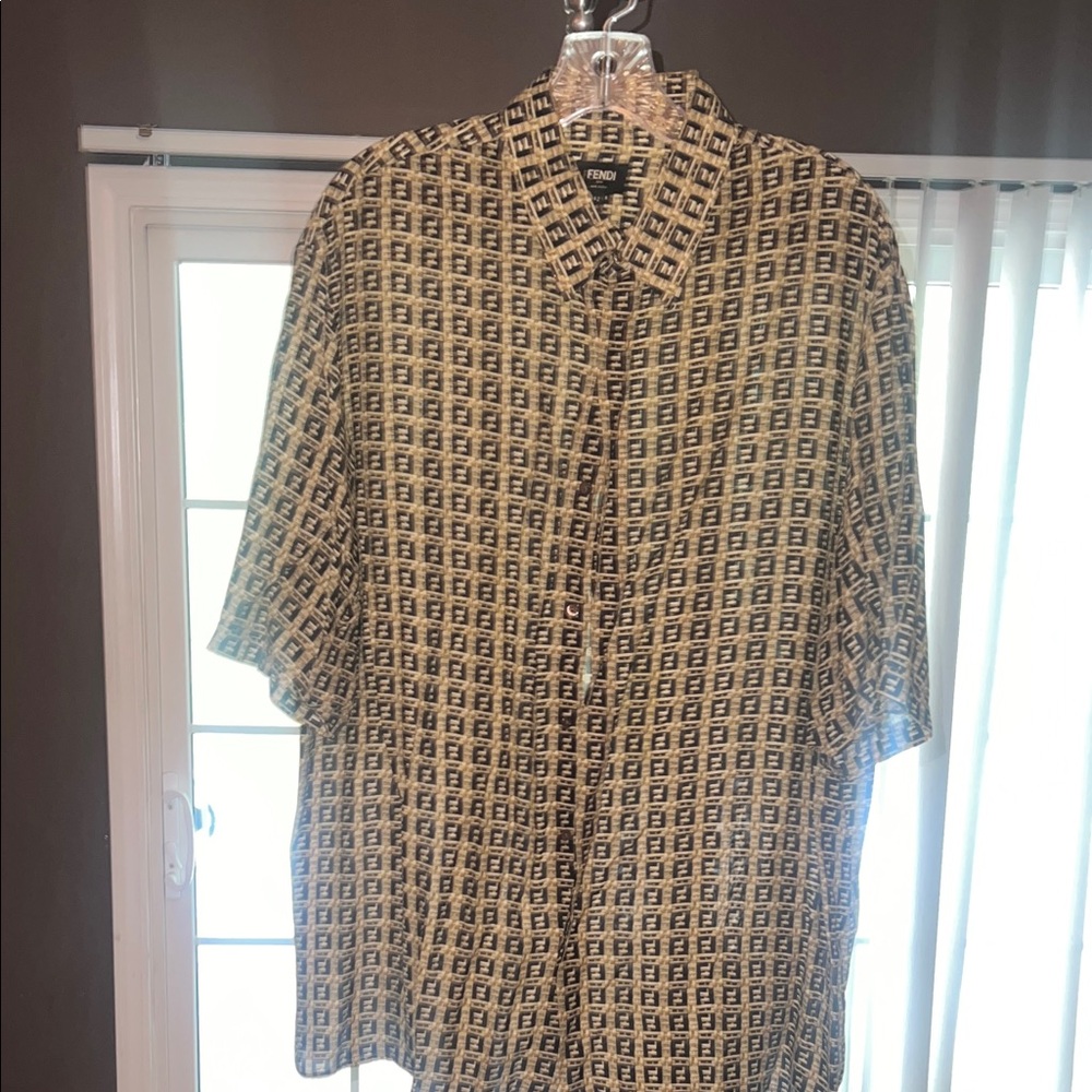 Fendi Men's Geometric Black and Tan Shirt